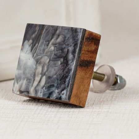 Handmade Dark Grey Wooden and Resin Square Dresser Knobs